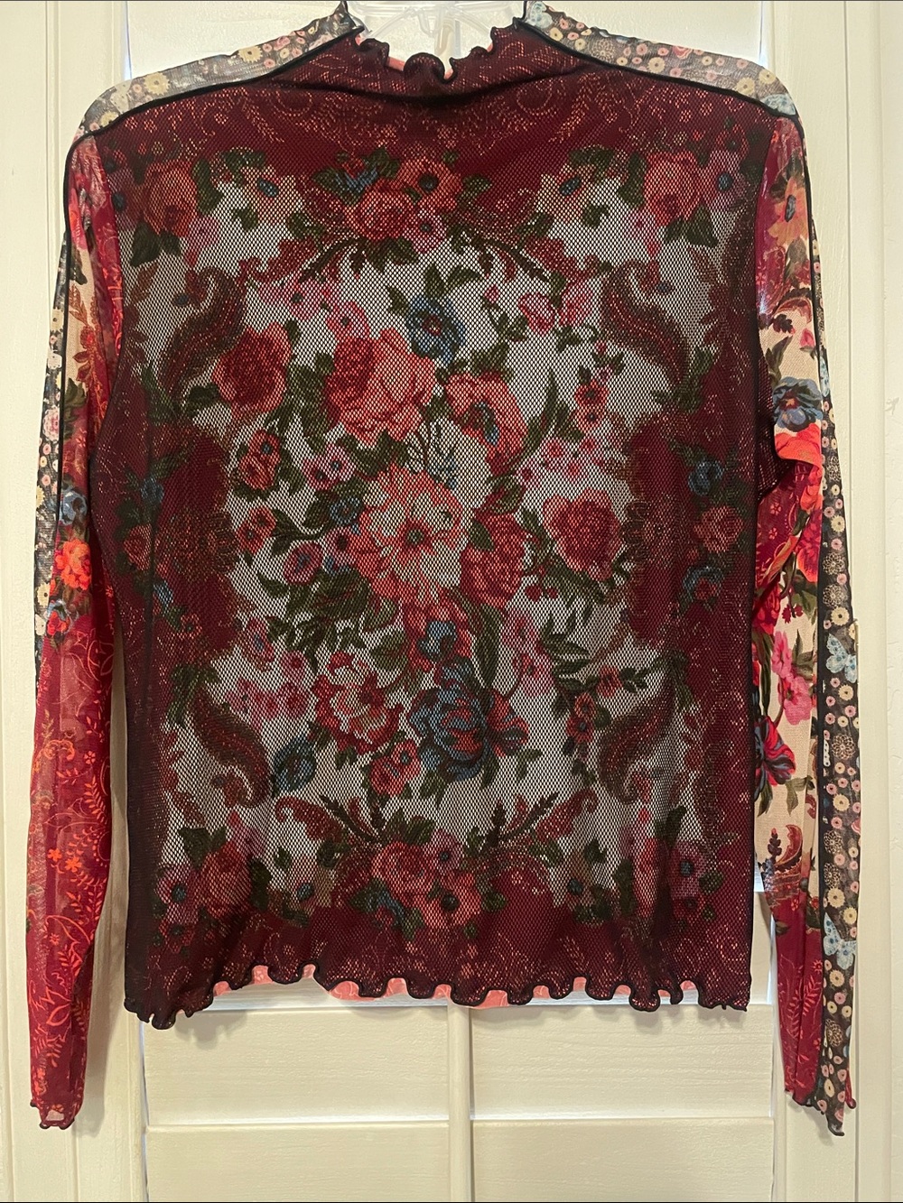 Anac Burgundy Floral Mesh Long-Sleeve Top - Picture 6 of 7